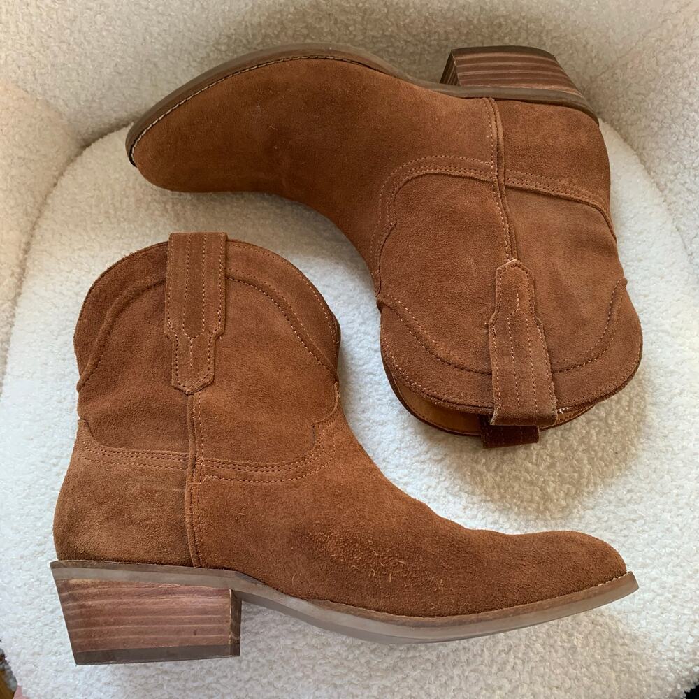 Dingo Tumbleweed Pull On Round Toe Cowboy Booties Ankle Boot Whiskey Brown Suede - Picture 5 of 11